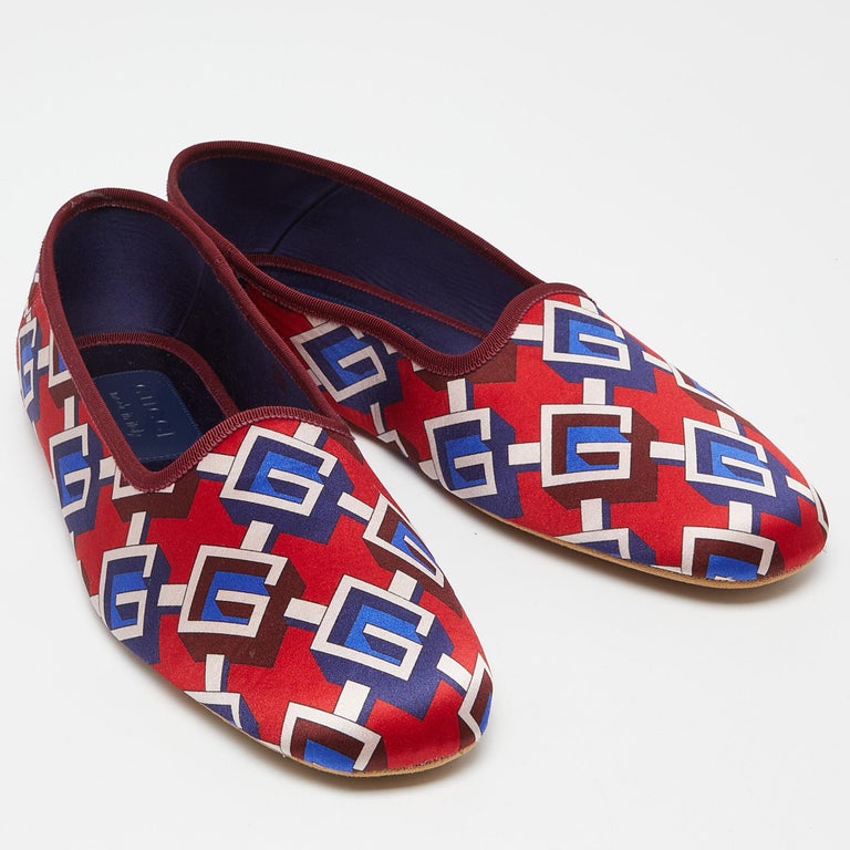 Gucci Multicolor Isometric G Print Satin Smoking Slippers 