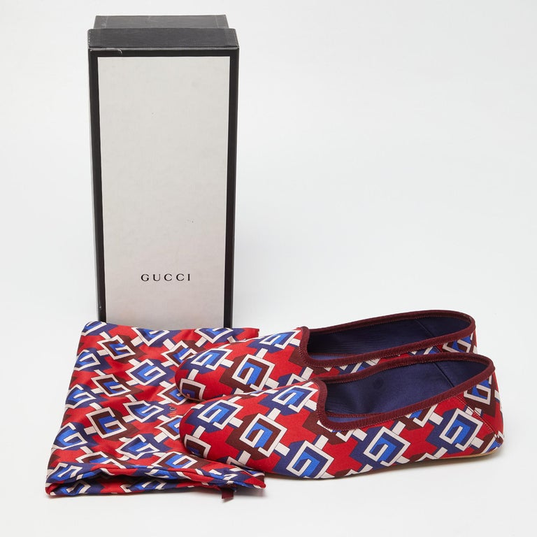 Gucci Multicolor Isometric G Print Satin Smoking Slippers  display picture 3
