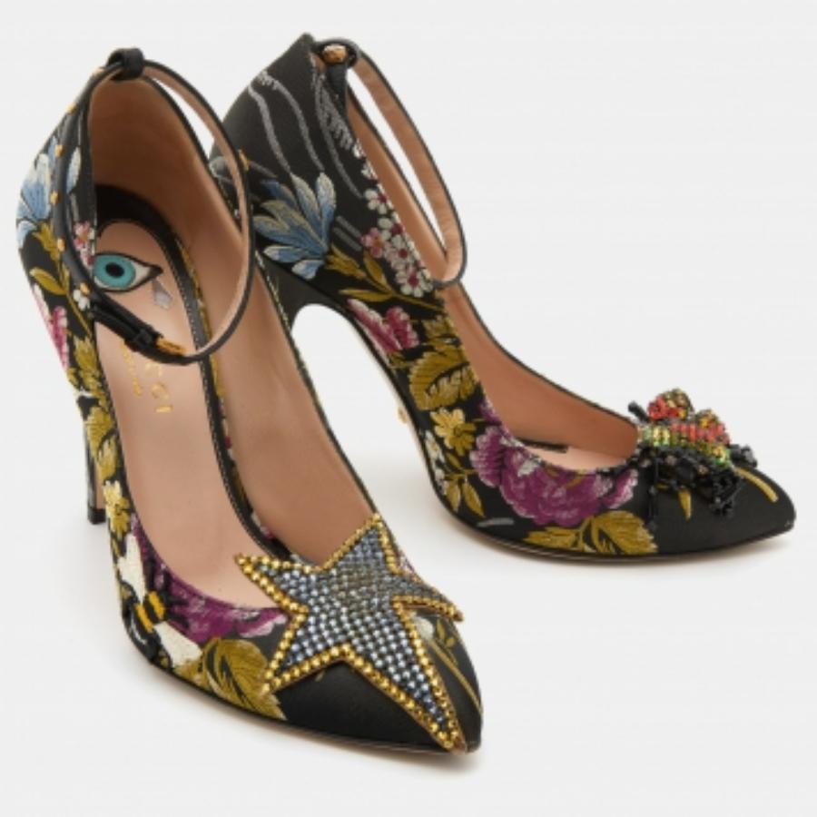 Gucci Multicolor Jacquard Floral Dionysus Ankle Strap Pumps Größe 36.5 Damen im Angebot