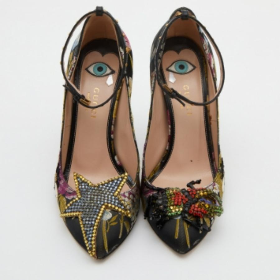 Gucci Multicolor Jacquard Floral Dionysus Ankle Strap Pumps Größe 36.5 im Angebot 1