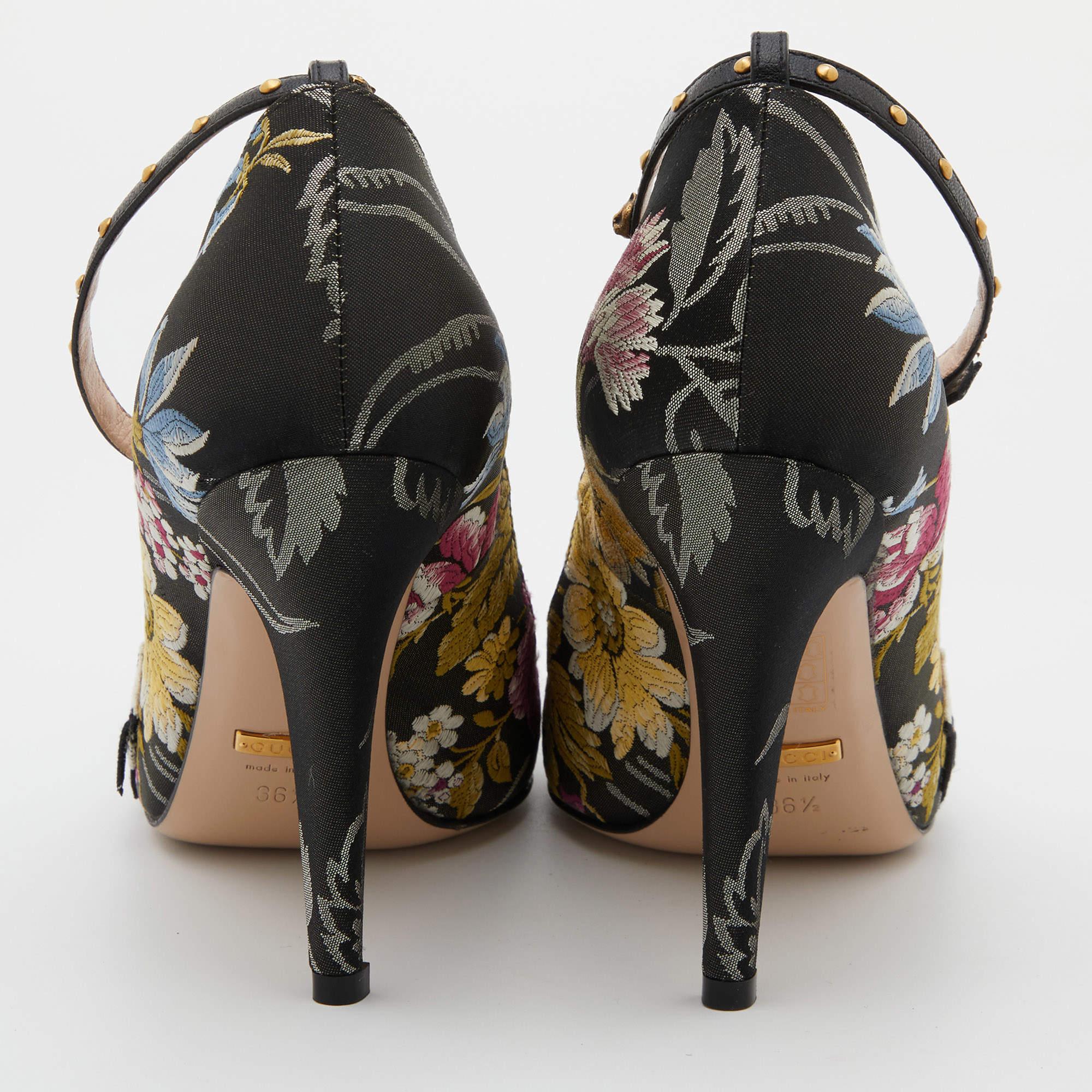 Gucci Multicolor Jacquard Floral Dionysus Ankle Strap Pumps Size 36.5 2