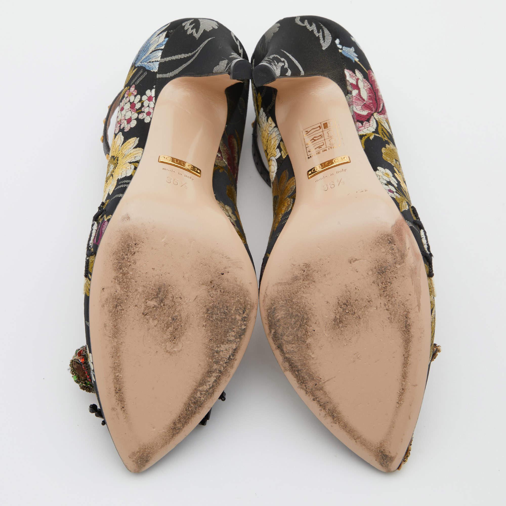 Gucci Multicolor Jacquard Floral Dionysus Ankle Strap Pumps Size 36.5 3