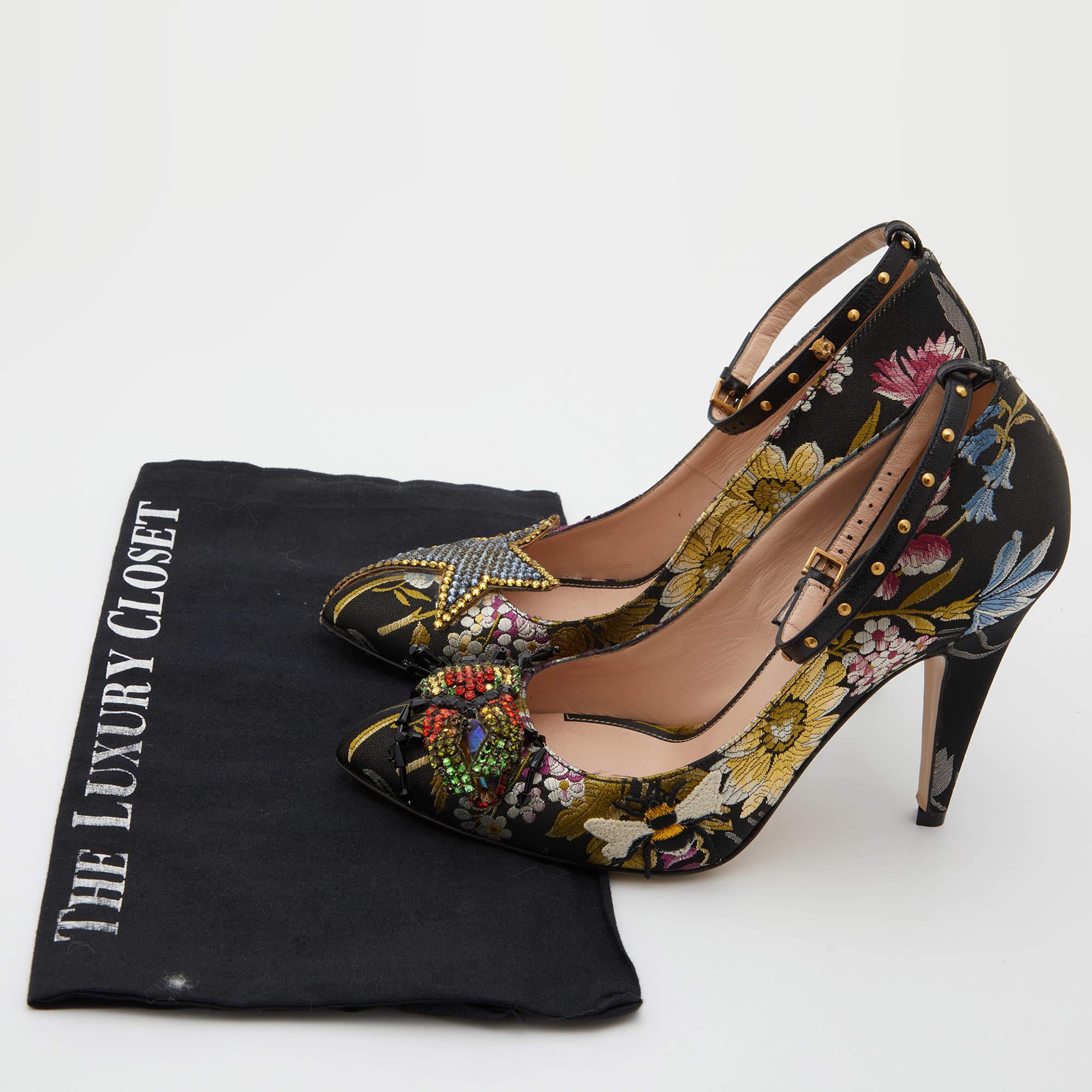 Gucci Multicolor Jacquard Floral Dionysus Ankle Strap Pumps Size 36.5 4