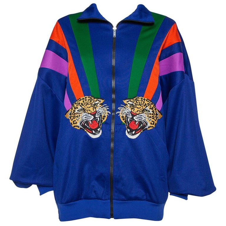Gucci Multicolor Jersey Tiger Applique Detail Drop Shoulder Track Jacket L For Sale 1stDibs