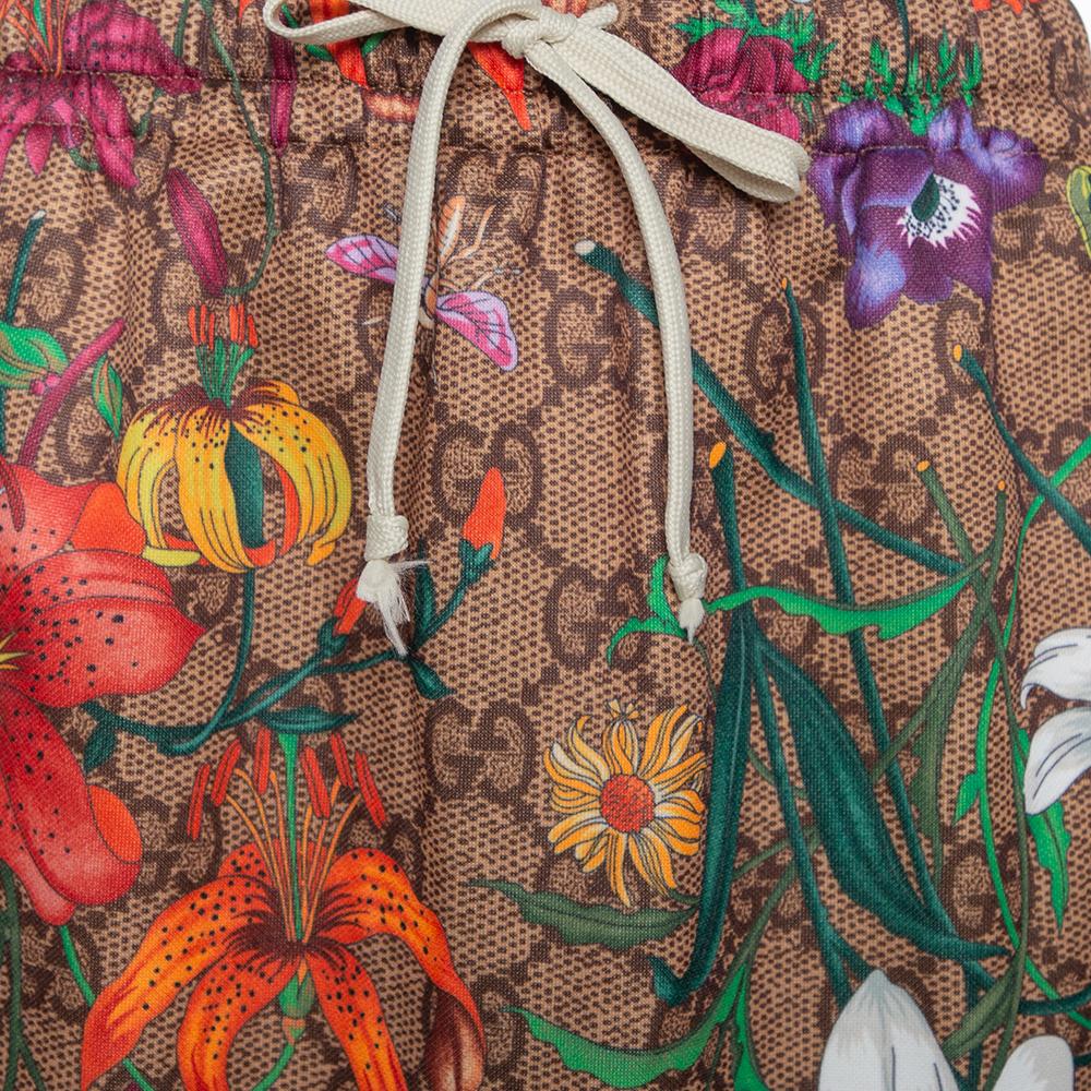 Gucci Multicolor Knit Logo Monogram Flora Print Flared Skirt L In Excellent Condition In Dubai, Al Qouz 2