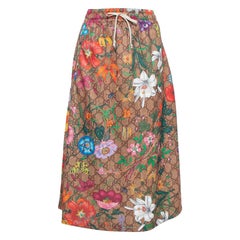 Gucci Multicolor Knit Logo Monogramm Flora Print ausgestellter Rock L