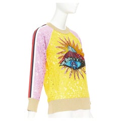 GUCCI multicolor lace UFO sunburst sequin applique pullover sweater top XS