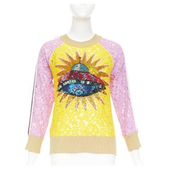 GUCCI multicolor lace UFO sunburst sequin applique pullover sweater top XS