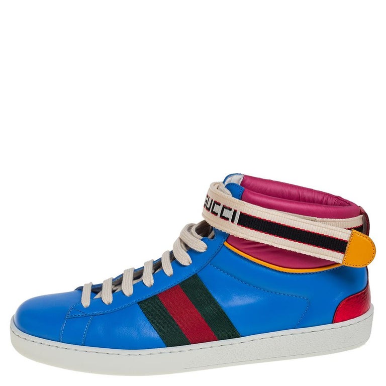 GUCCI Ace Strap Tape Logo Sherry Line High Cut Sneakers Black Inner ...