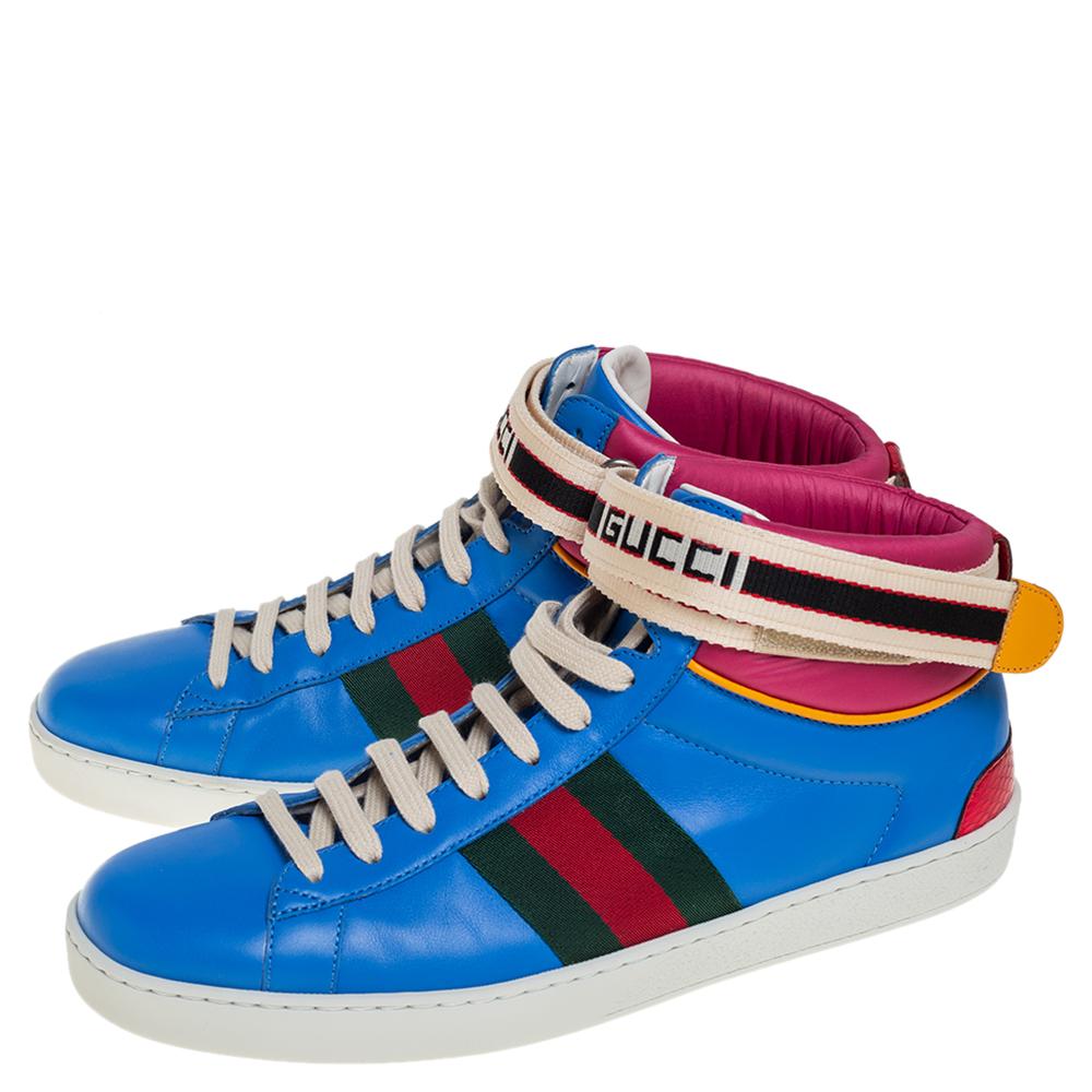 Blue Gucci Multicolor Leather Ace High Top Sneakers Size 41