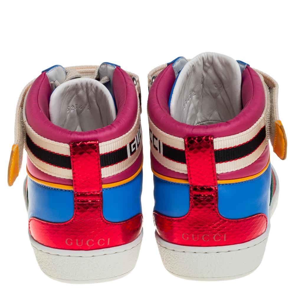 Women's Gucci Multicolor Leather Ace High Top Sneakers Size 41