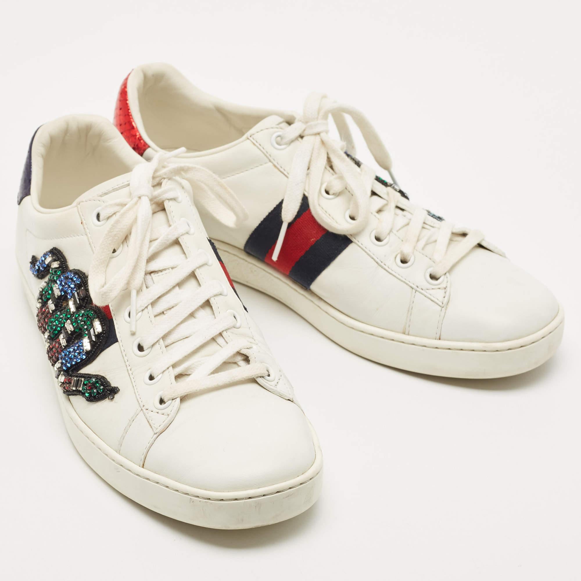 Beige Gucci Multicolor Leather Ace Kingsnake Sneakers Size 39