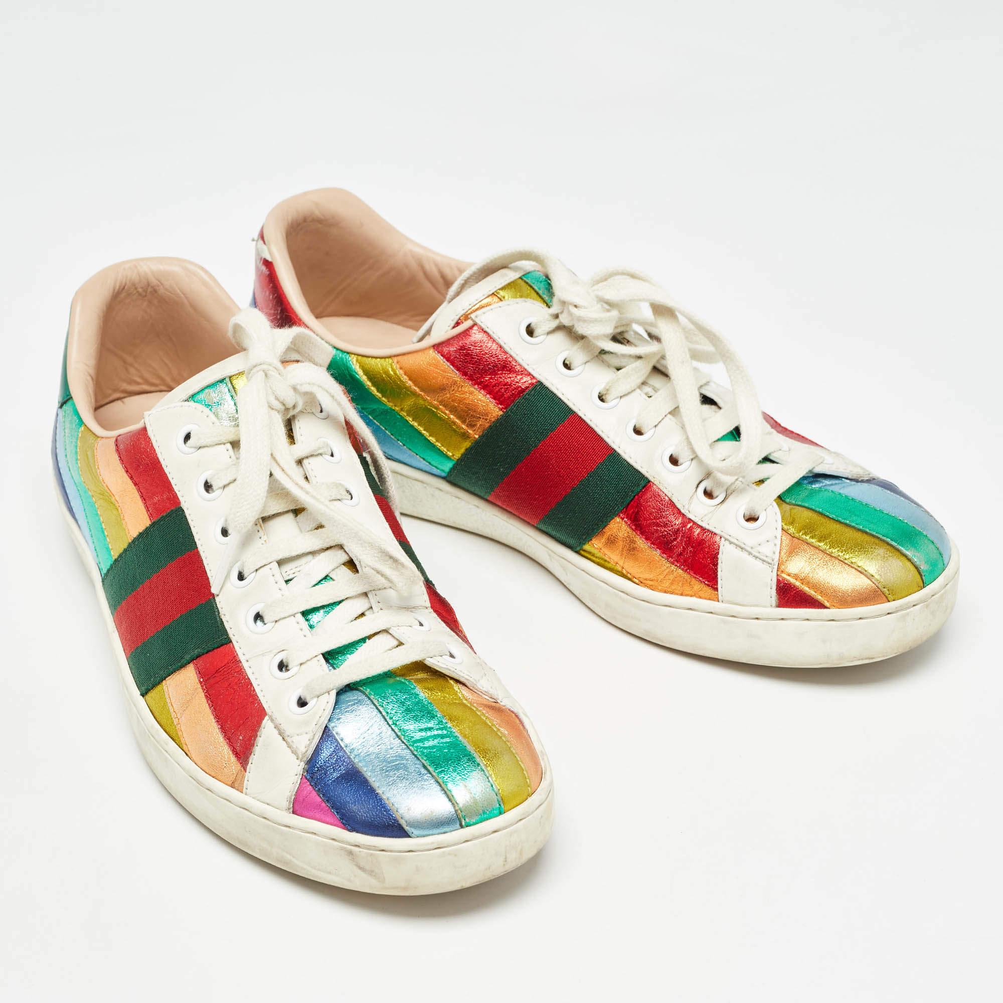 Baskets basses Gucci Ace Web en cuir multicolore, taille 41 Bon état - En vente à Dubai, Al Qouz 2