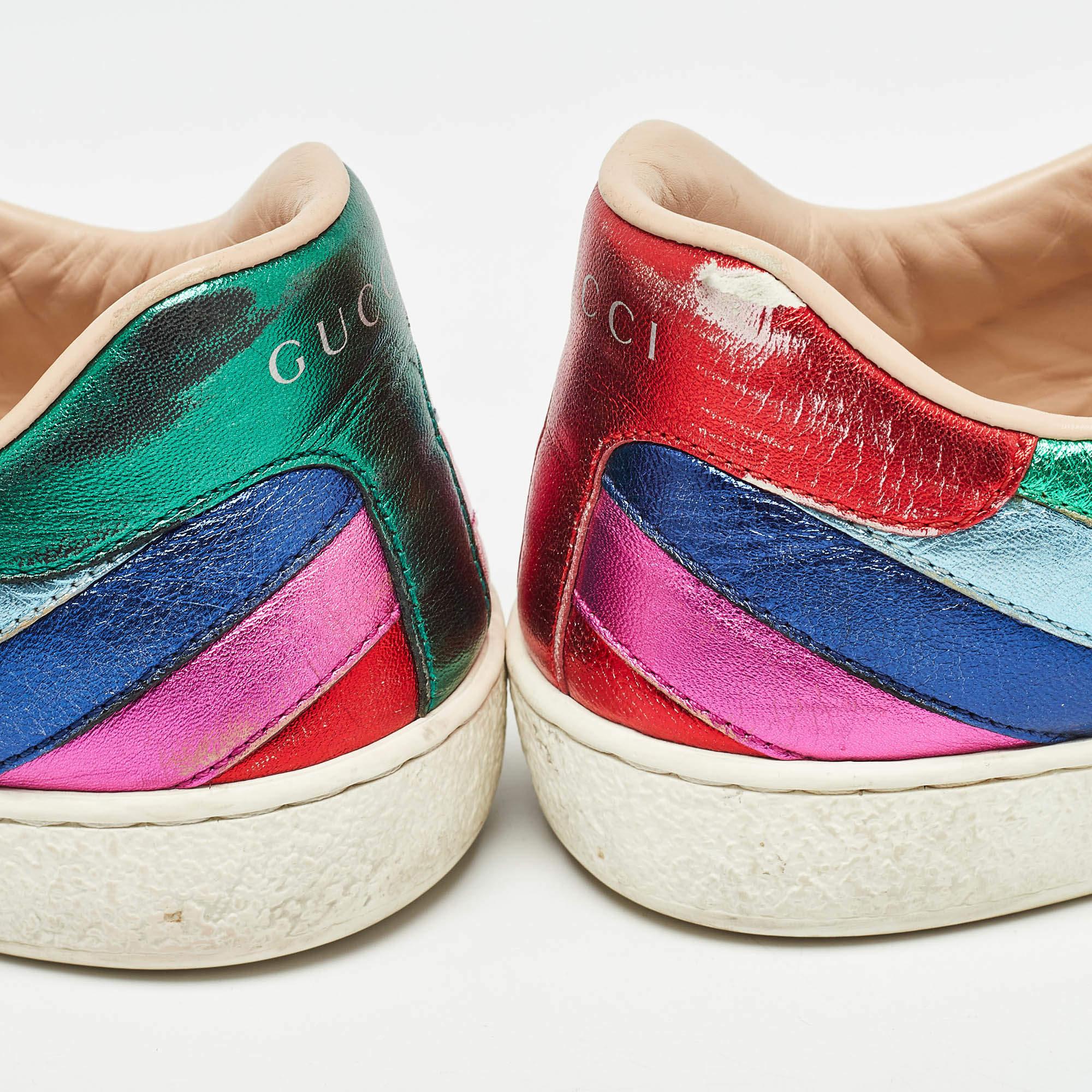 Baskets basses Gucci Ace Web en cuir multicolore, taille 41 en vente 3