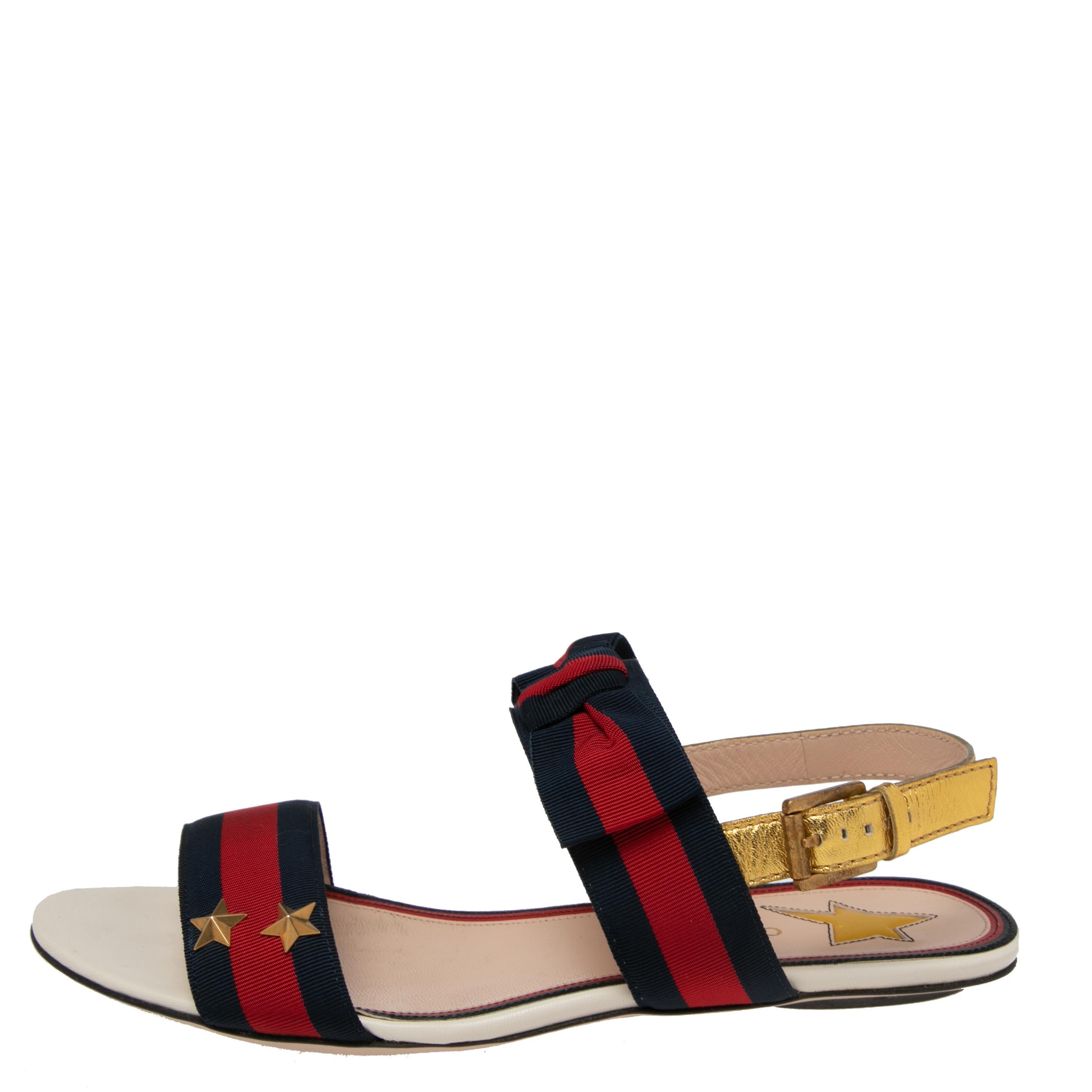 Brown Gucci Multicolor Leather And Canvas Web Trim Slingback Sandals Size 38