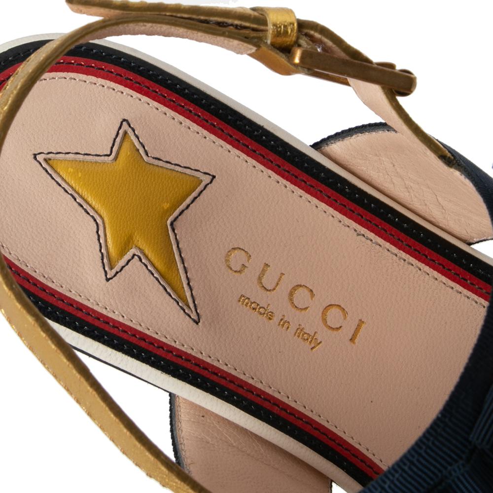 Gucci Multicolor Leather And Canvas Web Trim Slingback Sandals Size 38 In Good Condition In Dubai, Al Qouz 2