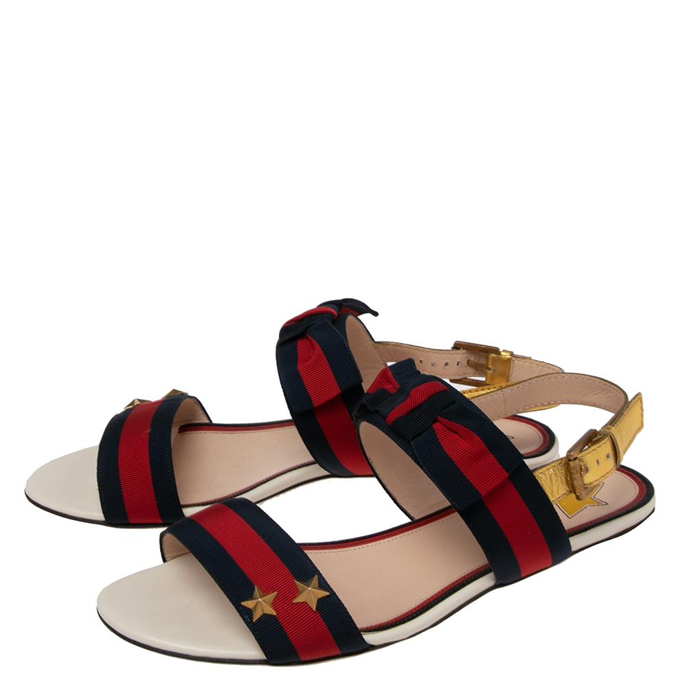 Women's Gucci Multicolor Leather And Canvas Web Trim Slingback Sandals Size 38