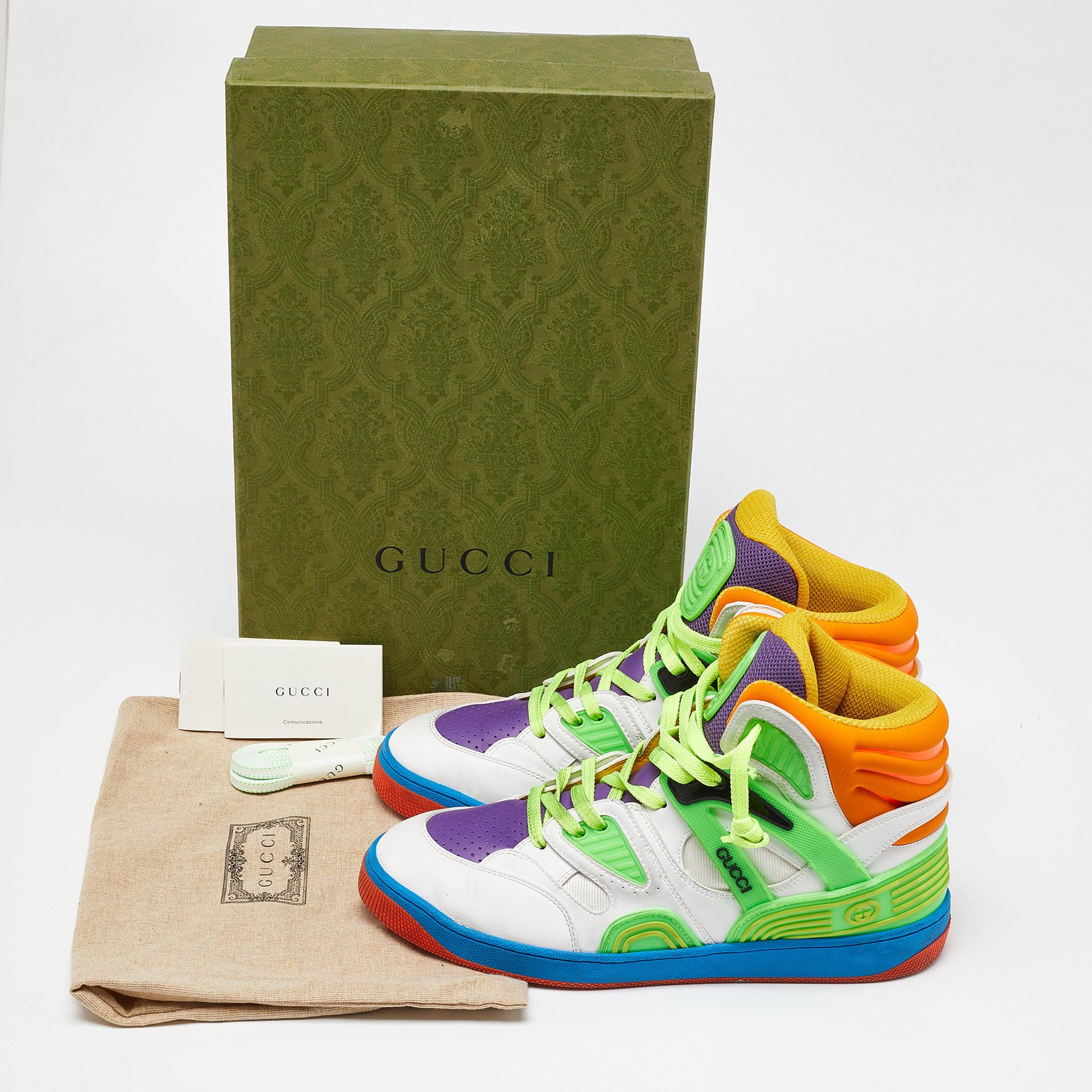 Mehrfarbige Basketball-High Top-Turnschuhe aus Leder und Stoff von Gucci aus Stoff, Größe 41 im Angebot 5