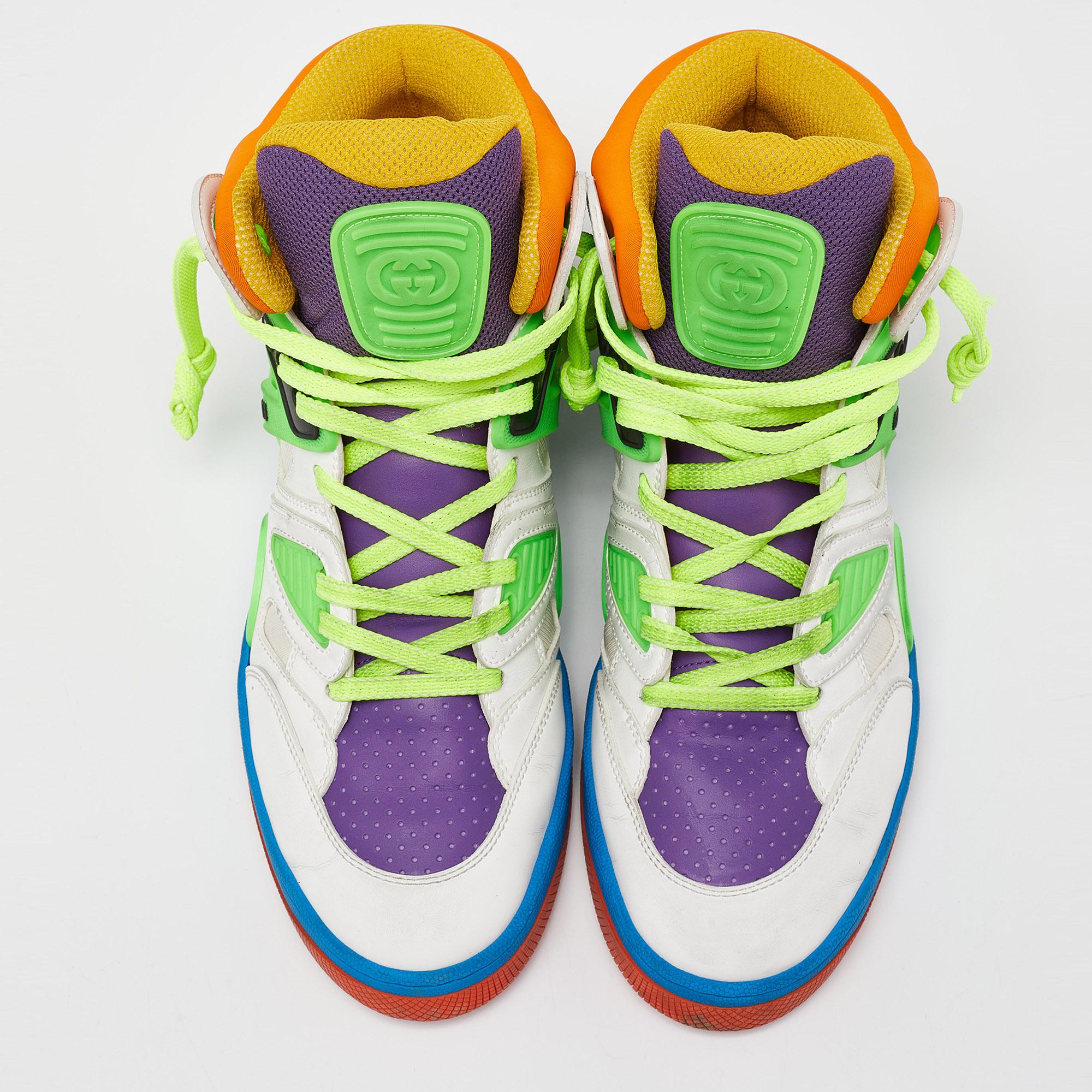 Mehrfarbige Basketball-High Top-Turnschuhe aus Leder und Stoff von Gucci aus Stoff, Größe 41 (Grün) im Angebot