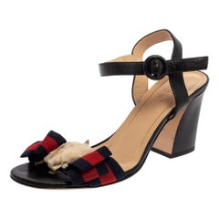 Gucci Multicolor Leather And Fabric Web Bow Rose Detail Sandals Size 36.5