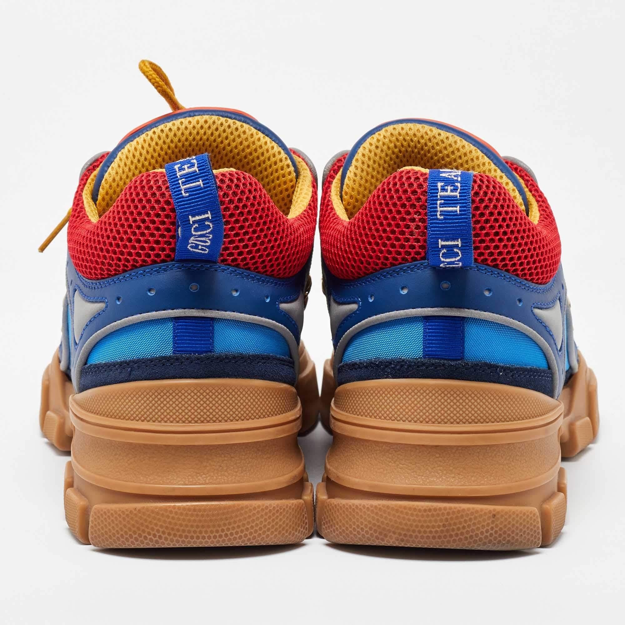 Baskets flashtrek réfléchissantes Gucci en cuir et maille multicolore, taille 43 Pour hommes en vente