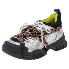 Gucci Multicolor Leather And Mesh Flashtrek Removable Crystals Sneakers Size 39