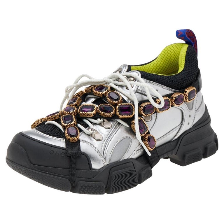 Gucci Multicolor Leather And Mesh Flashtrek Removable Crystals Sneakers  Size 39 at 1stDibs