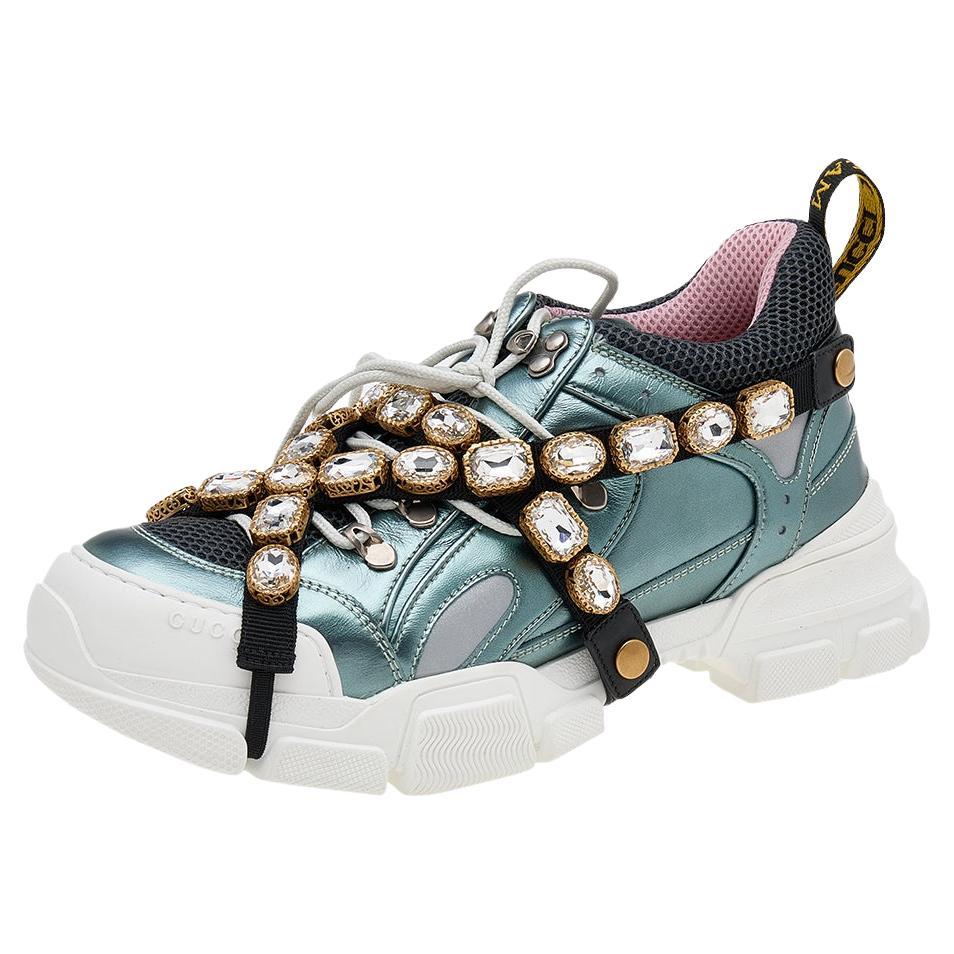 Gucci Multicolor Leather And Mesh Flashtrek Removable Crystals Sneakers Size 42