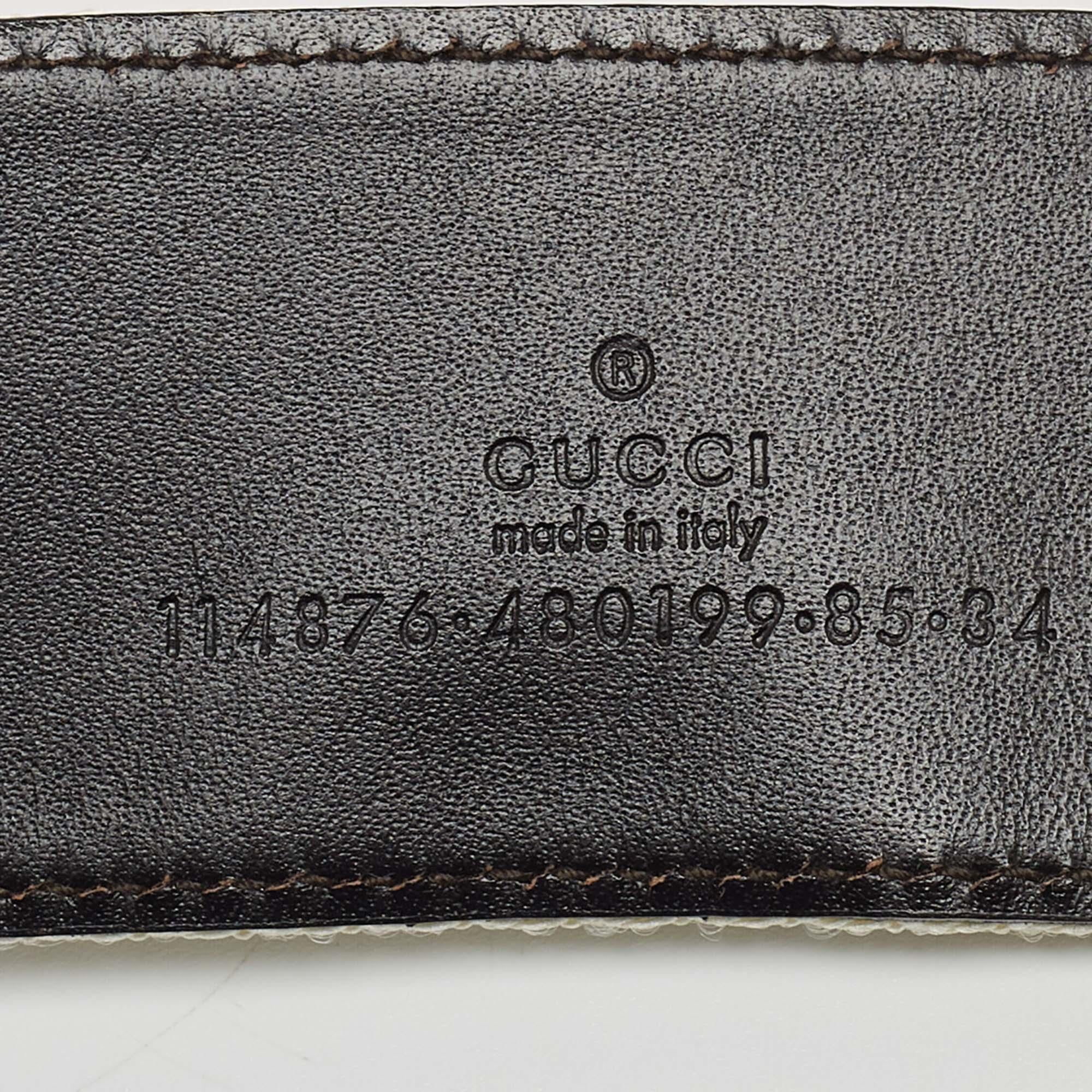Gucci Multicolor Leather and Web Canvas Interlocking G Buckle Belt 85 CM 1