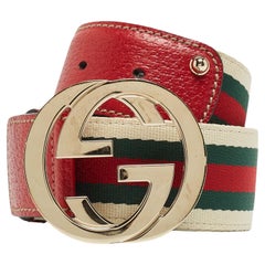 Gucci Multicolor Leather and Web Canvas Interlocking G Buckle Belt 85 CM