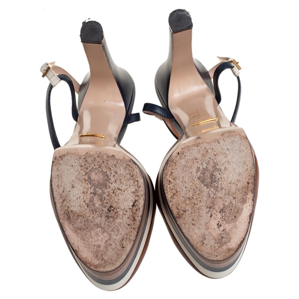 Brown Gucci Multicolor Leather Angel Platform Ankle Strap Sandals Size 38