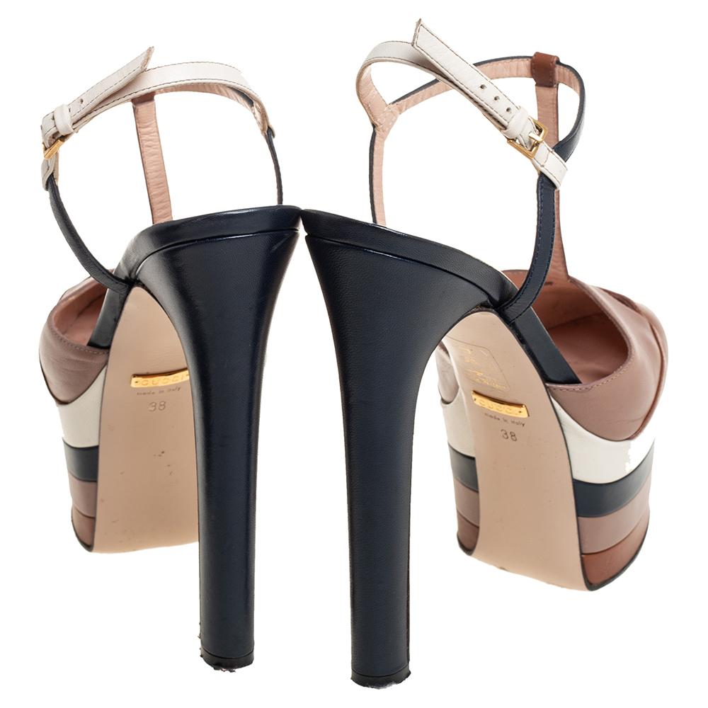 Gucci Multicolor Leather Angel Platform Ankle Strap Sandals Size 38 In Good Condition In Dubai, Al Qouz 2