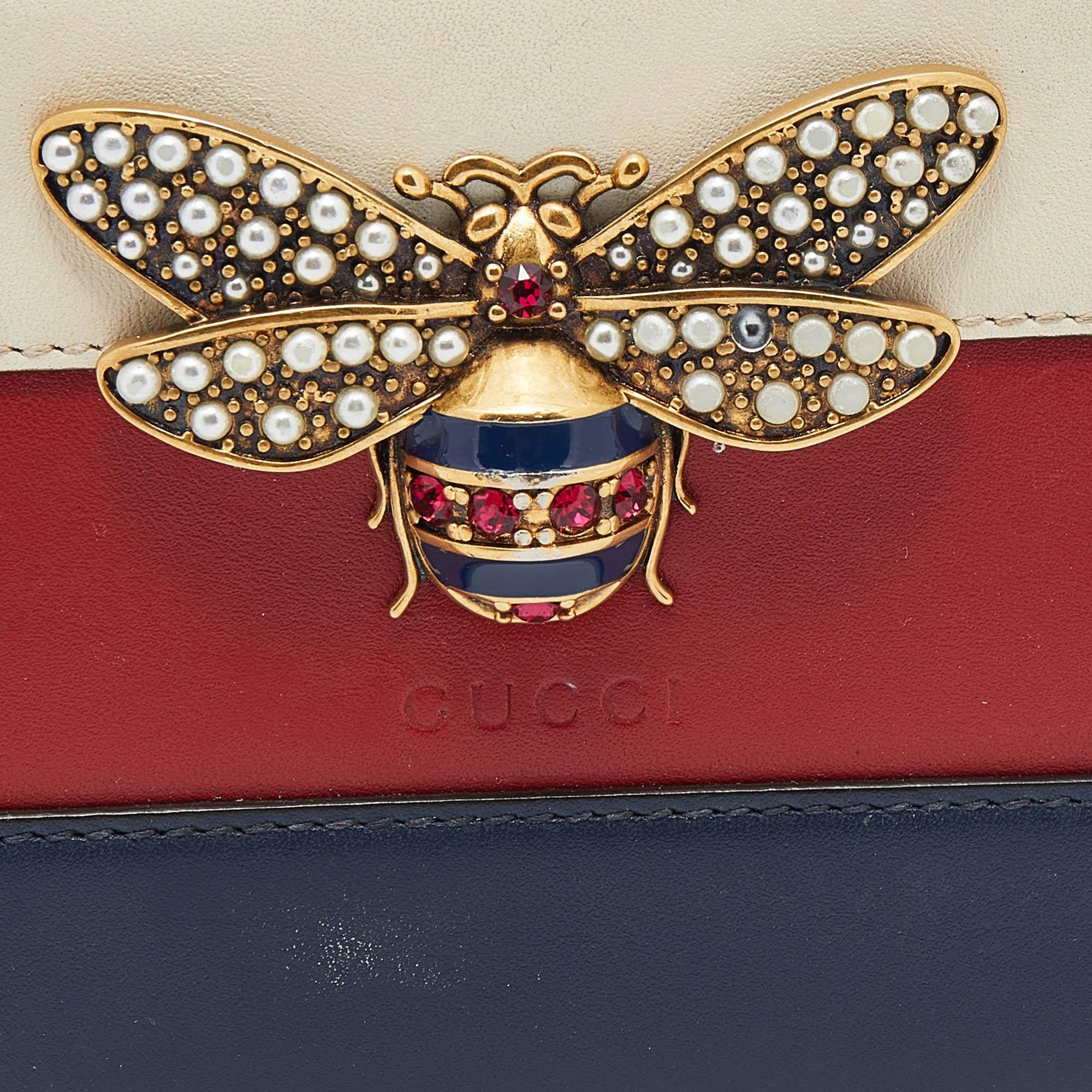Women's Gucci Multicolor Leather Bee Embellished Zip Around Wallet