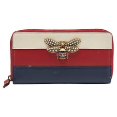 Gucci Multicolor Leather Bee Embellished Zip Around Wallet
