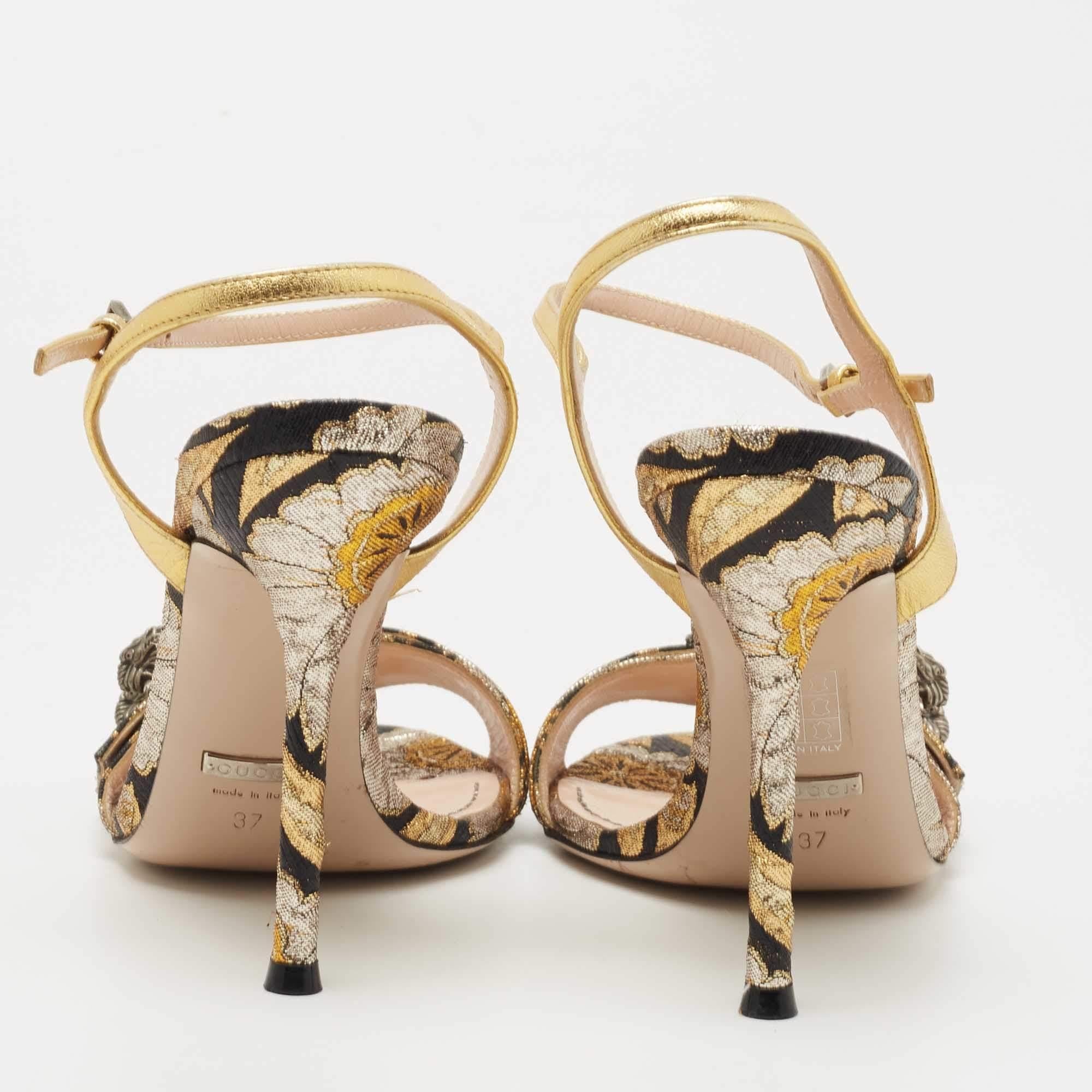 Beige Gucci Multicolor Leather Dionysus Accent Leather Sandals Size 37 For Sale