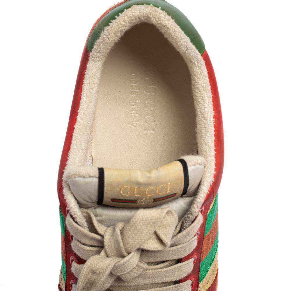 Gucci Multicolor Leather Distressed Low Top Sneakers Size 40 In Good Condition In Dubai, Al Qouz 2
