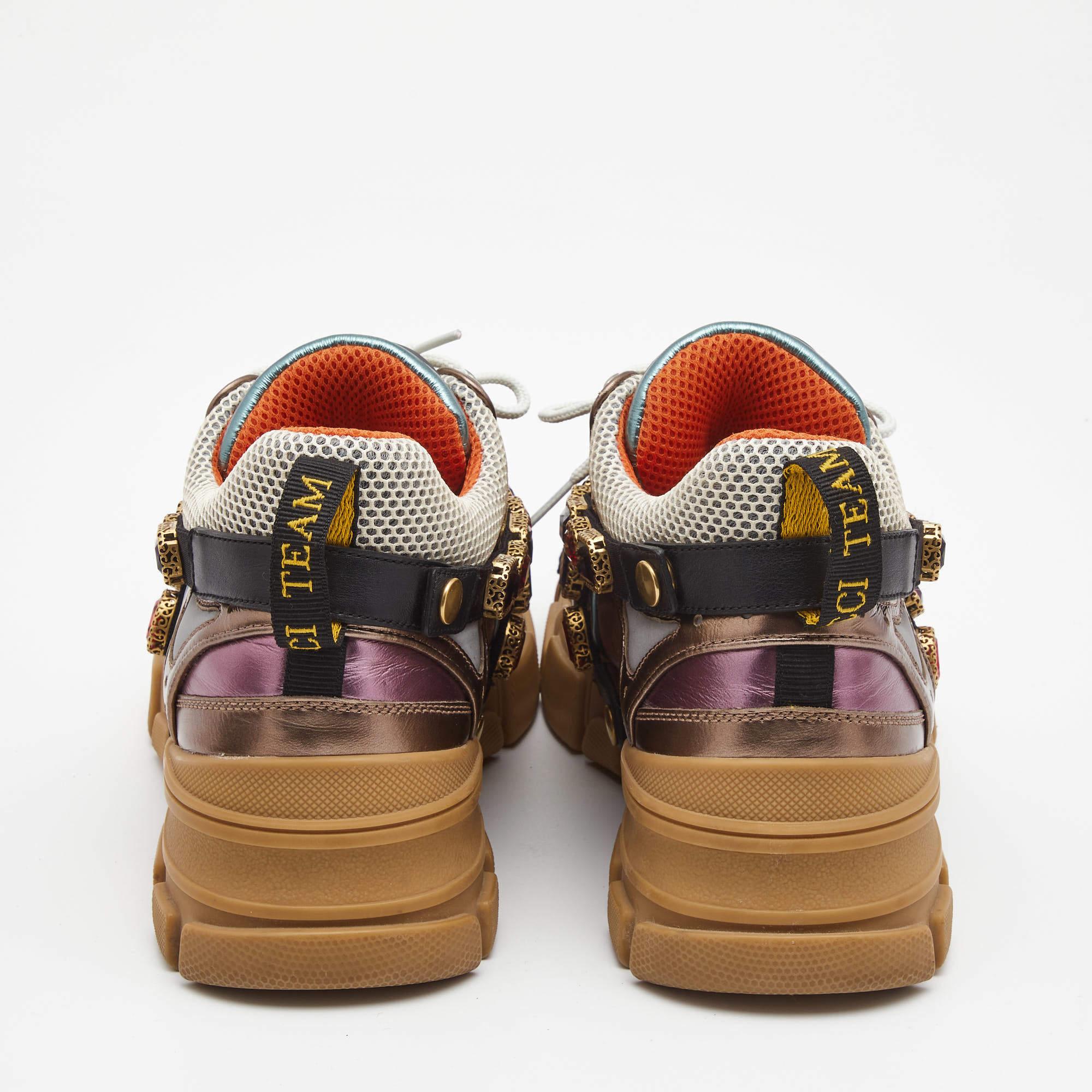 Gucci Multicolor Leather Flashtrek Reflective Sneakers Size 41 In Good Condition In Dubai, Al Qouz 2