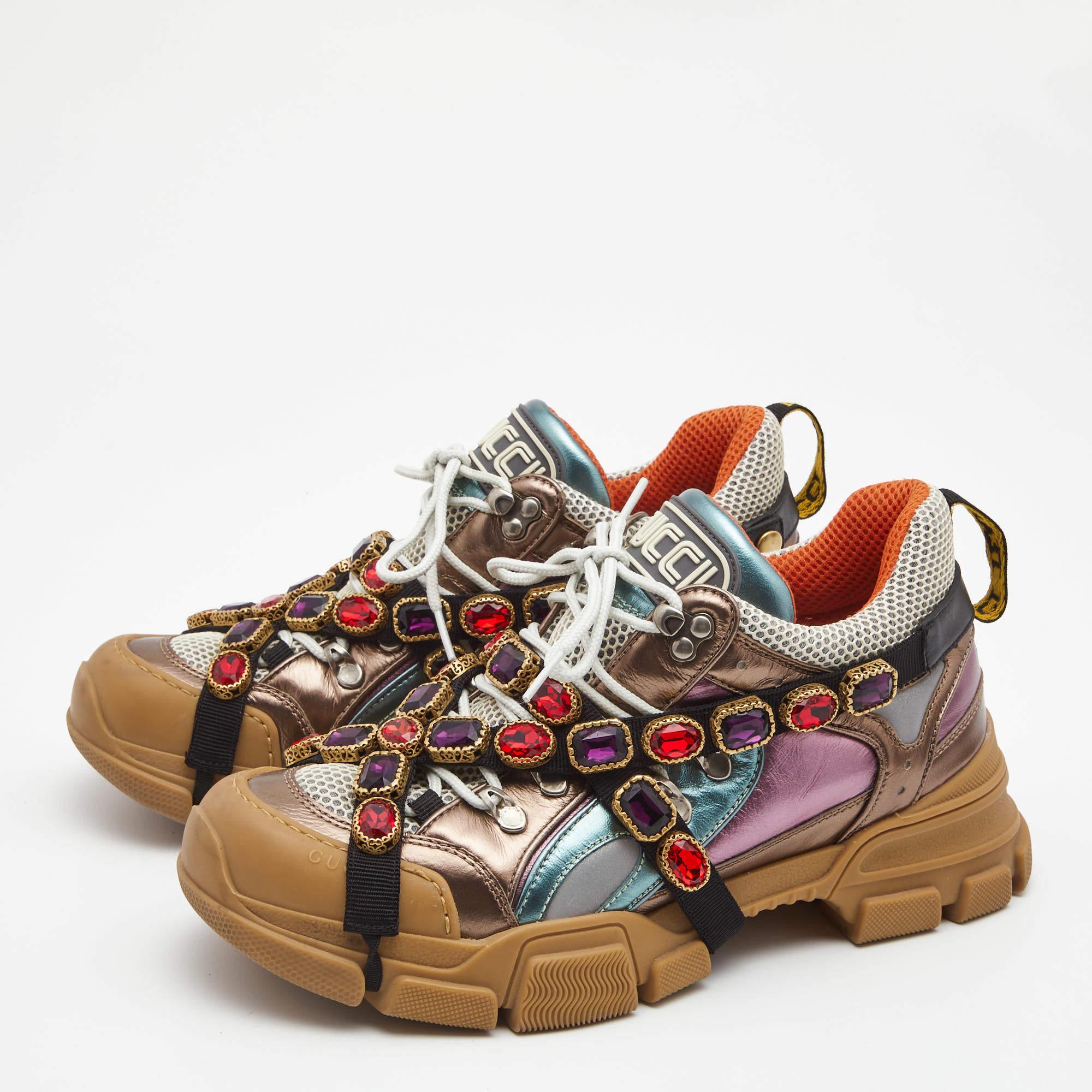 Women's Gucci Multicolor Leather Flashtrek Reflective Sneakers Size 41