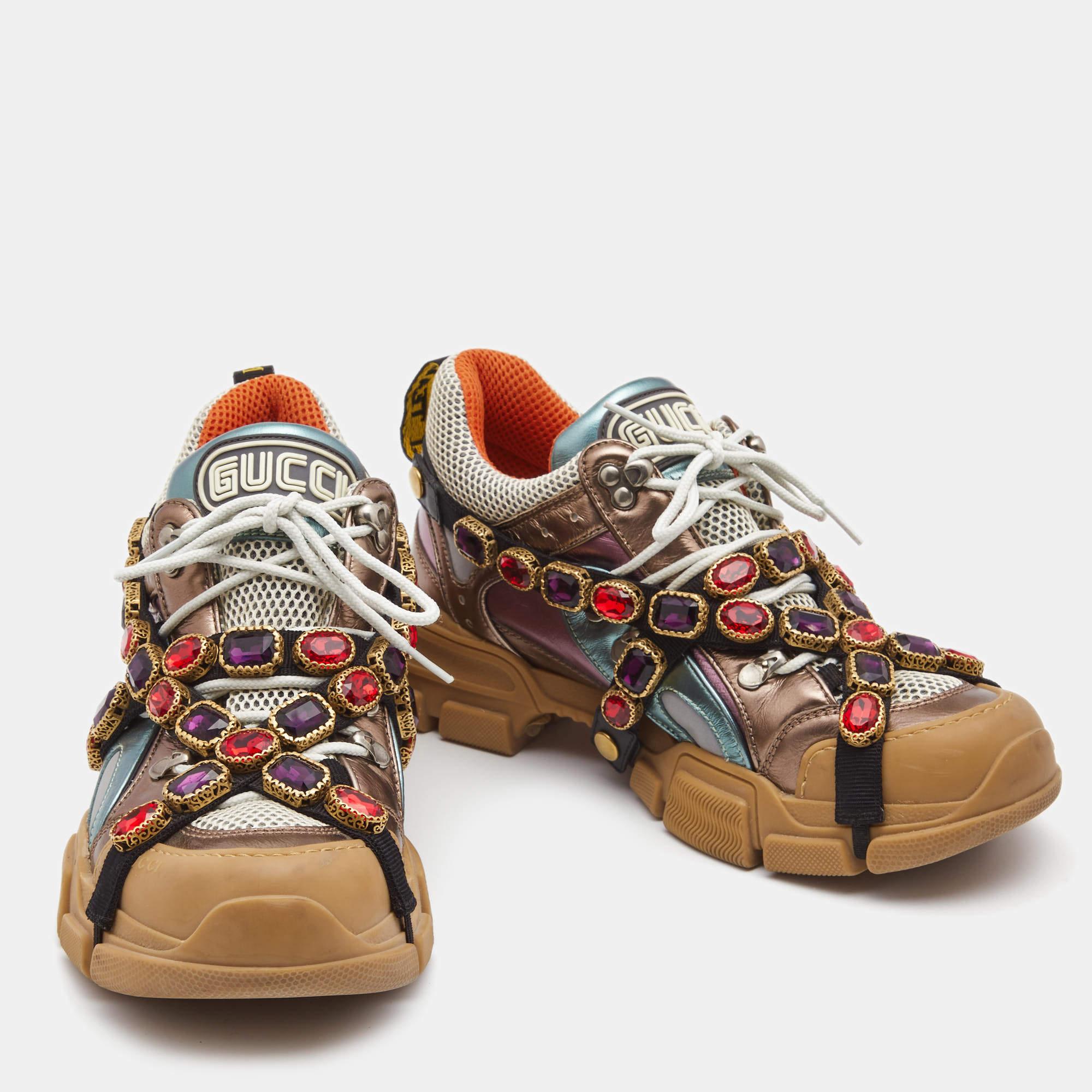 Gucci Multicolor Leather Flashtrek Reflective Sneakers Size 41 1