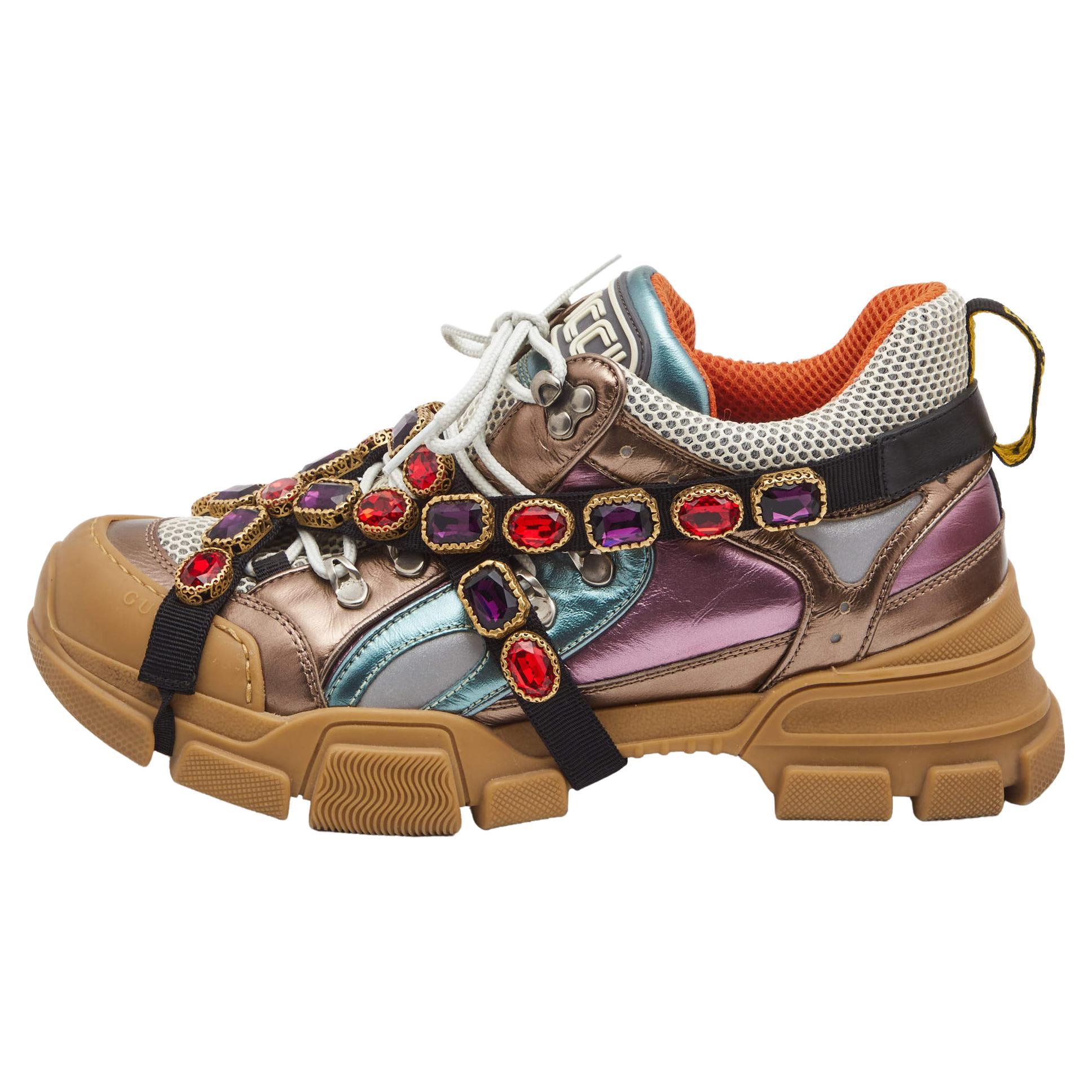 Gucci Multicolor Leather Flashtrek Reflective Sneakers Size 41