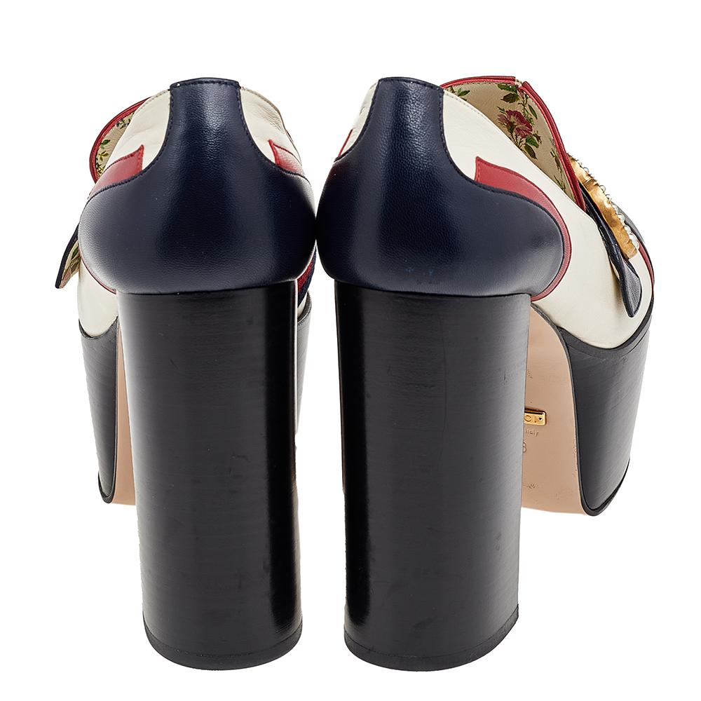 Gucci Multicolor Leather GG Marmont Embellished Block Heel Pumps Size 38 In Good Condition In Dubai, Al Qouz 2