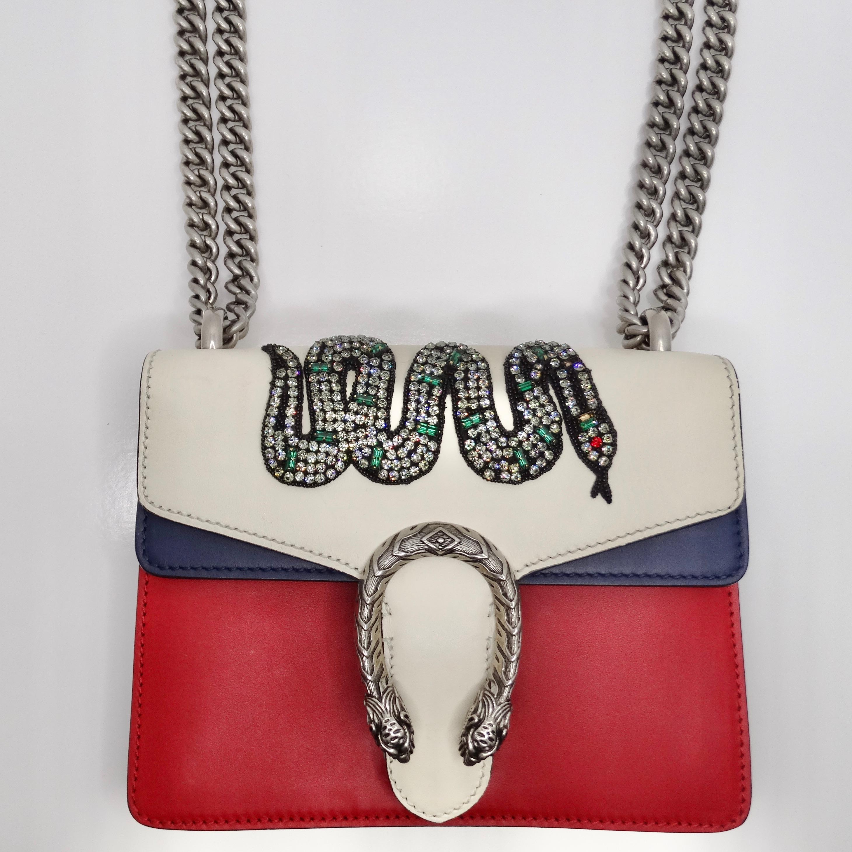 Gray Gucci Multicolor Leather Mini Crystal Snake Embroidered Dionysus Bag For Sale