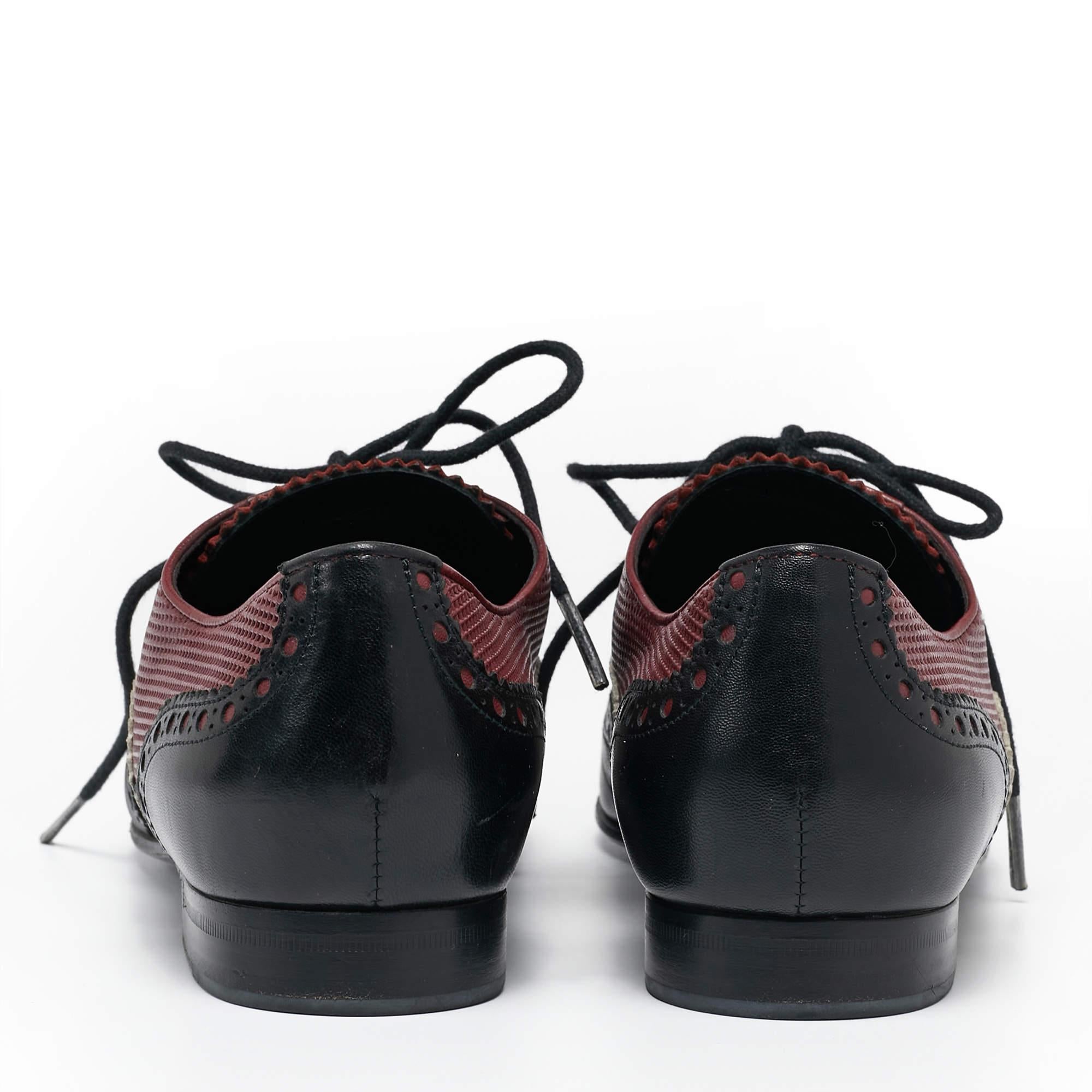 Black Gucci Multicolor Leather Pointed Toe Brogue Oxford Size 36 For Sale