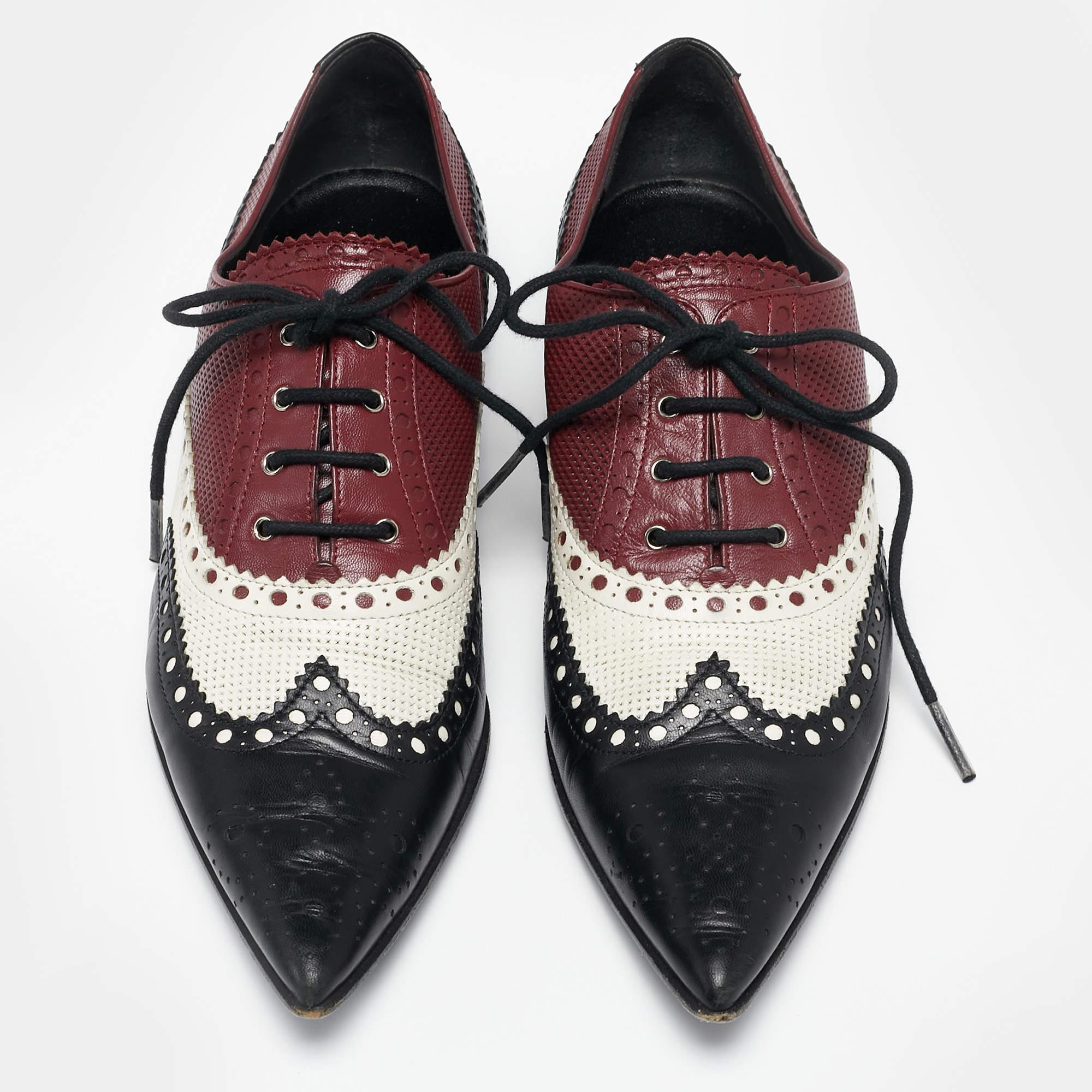 Gucci Multicolor Leather Pointed Toe Brogue Oxford Size 36 For Sale 1