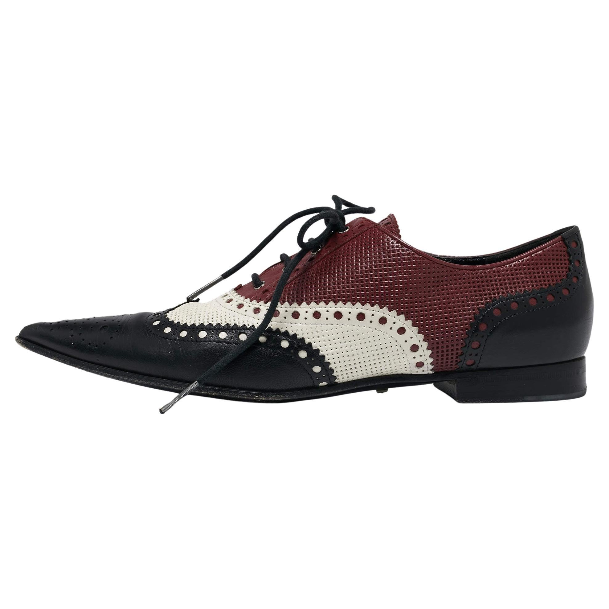 Gucci Multicolor Leather Pointed Toe Brogue Oxford Size 36 For Sale