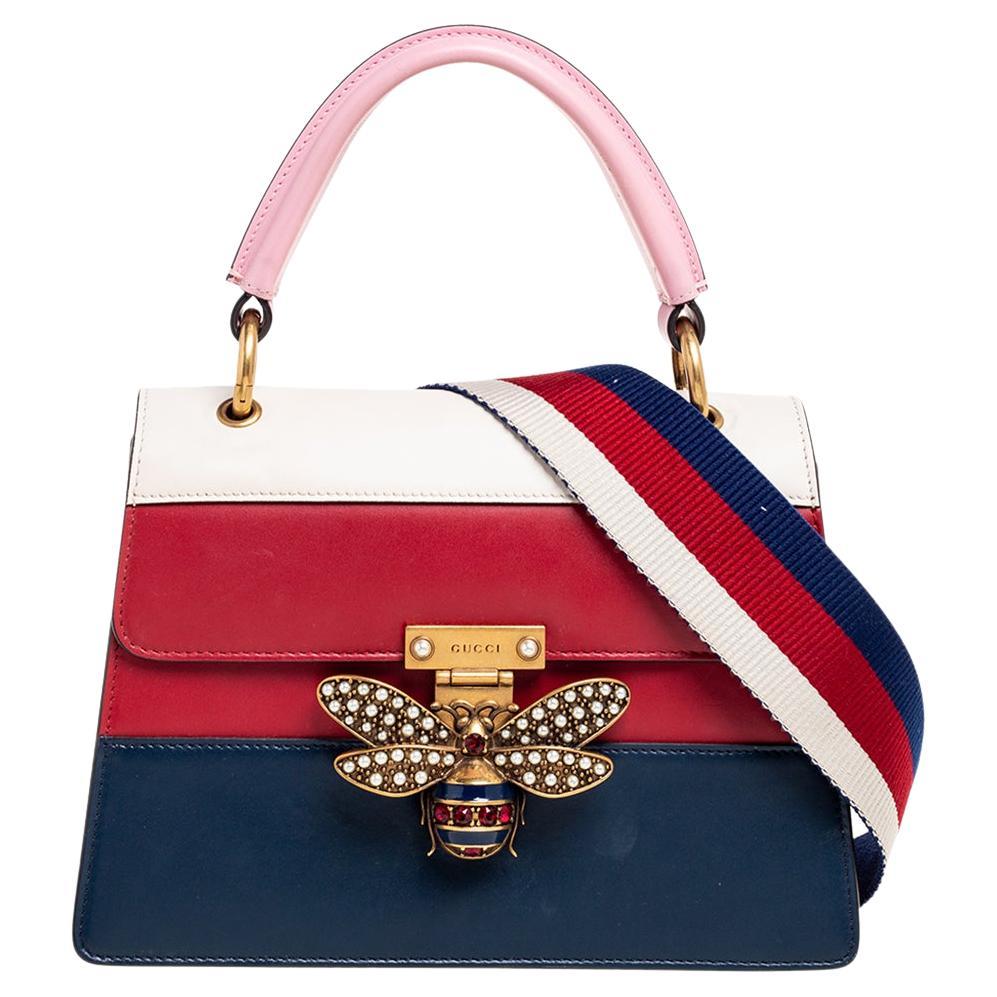 Gucci Queen Margaret Crystal Embellished Bee Clasp Tote Bag in Red