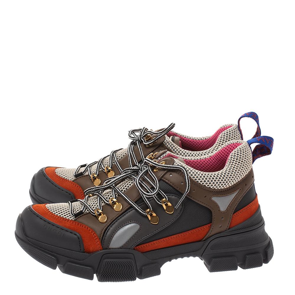 Gucci Multicolor Leather, Suede and Mesh Flashtrek Reflective Sneakers Size 40 In New Condition In Dubai, Al Qouz 2
