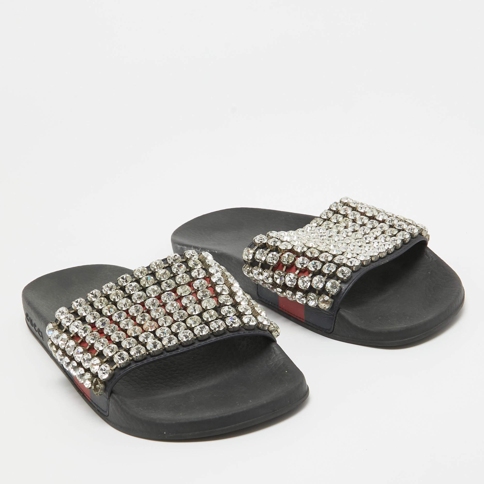 Gucci Multicolor Leather Sylvie Web Accent Flat Slides Size 39 In Fair Condition For Sale In Dubai, Al Qouz 2