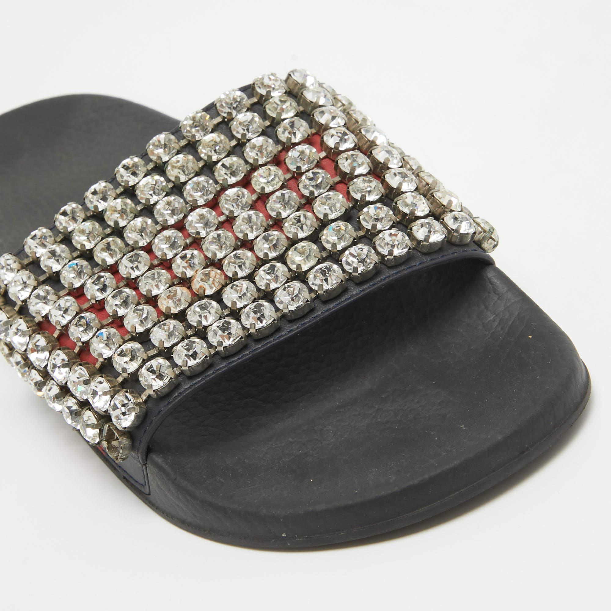 Gucci Multicolor Leather Sylvie Web Accent Flat Slides Size 39 For Sale 2