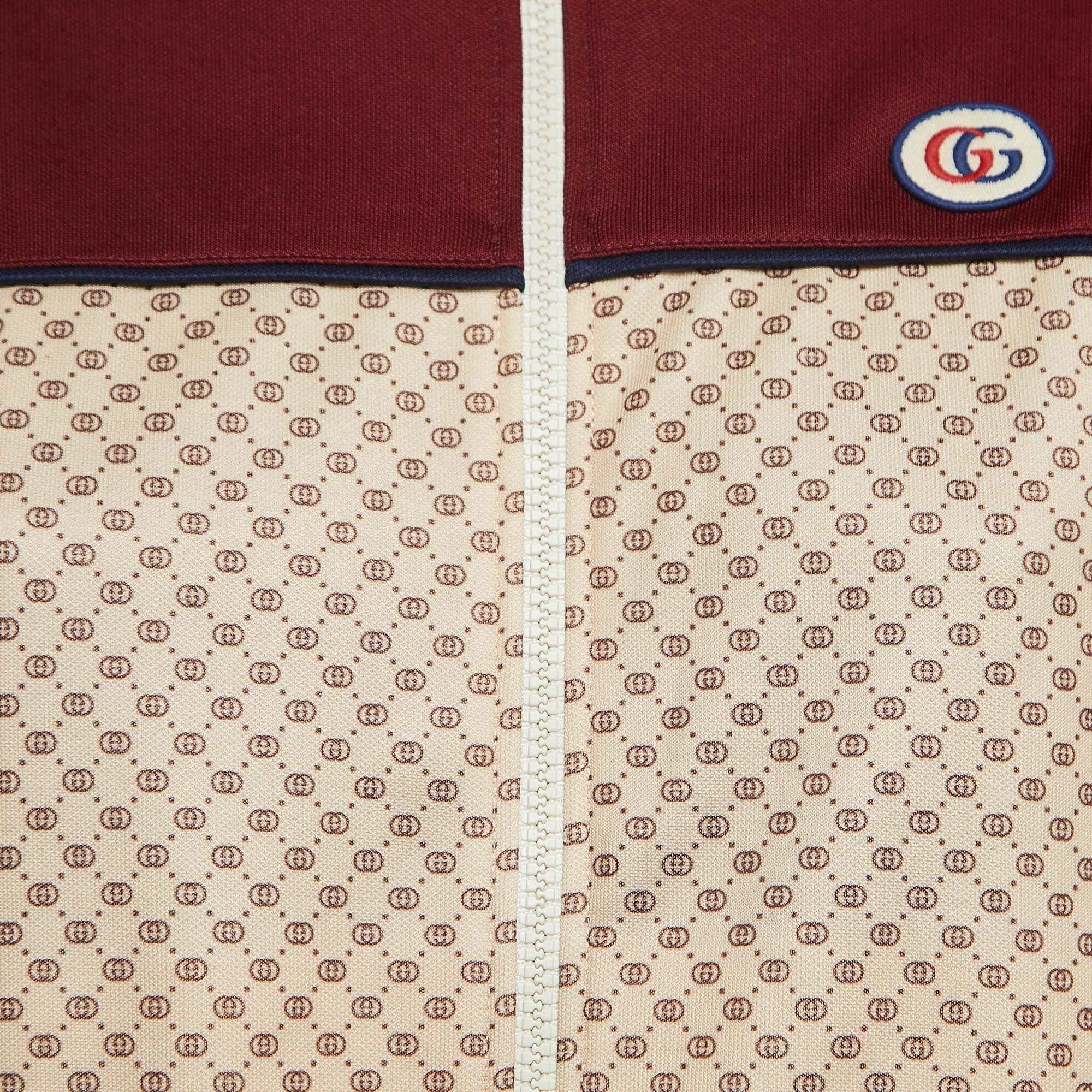 Gucci Mehrfarbiges Sweatshirt mit Logodruck und Webstreifen und detailliertem Reißverschluss vorne XXS Damen im Angebot
